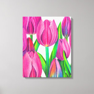 Botanical Pink Tulips Drawing Canvas Print