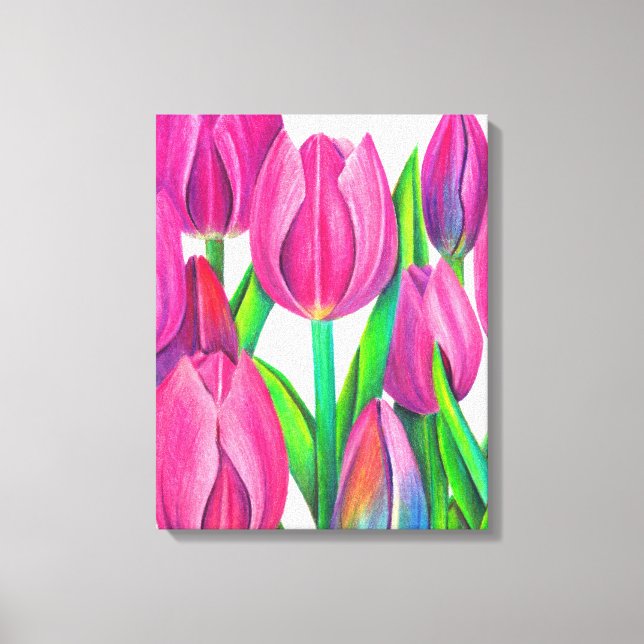 Botanical Pink Tulips Drawing Canvas Print (Front)