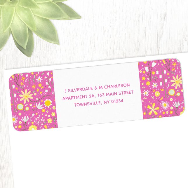 Botanical Pink Wildflower Floral Return Address (Floral pink wildflower return address label sticker with custom text)
