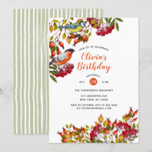 Botanical Plants and Birds Birthday Invitation