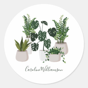 Botanical Plants Green Personalized Script Name  Classic Round Sticker