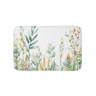 Botanical Plants Green White Design 311 Bath Mat