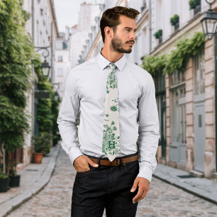 Botanical Plants Vintage Green Personalize Initial Tie