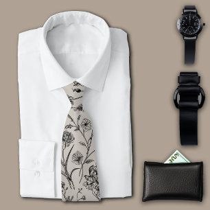 Botanical Plants Vintage Grey Personalize Initial Tie