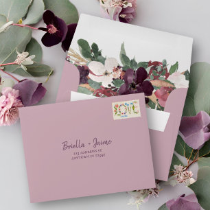 Botanical Plum Lilac Mauve Self Addressed Wedding Envelope