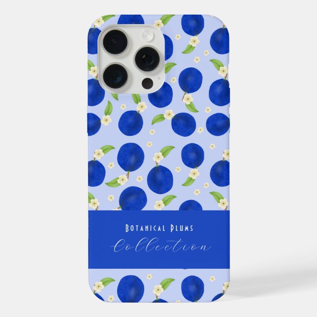 Botanical Plums Collection Blue iPhone Case (Back)