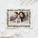 Botanical Poinsettia and Greenery Photo Christmas Holiday Postcard<br><div class="desc">Spread festive cheer with our customizable photo Christmas postcard featuring watercolor pine needles, poinsettia, winterberry and pine cones. This vintage design blends the beauty of hand-painted watercolor elements like pine branches, pinecones, vibrant poinsettias, and winterberries to frame your special holiday photo. This watercolor Christmas postcard is perfect for families, friends,...</div>