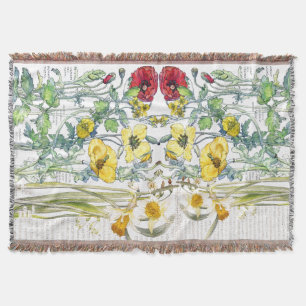Botanical Poppy Narcissus Flowers Throw Blanket