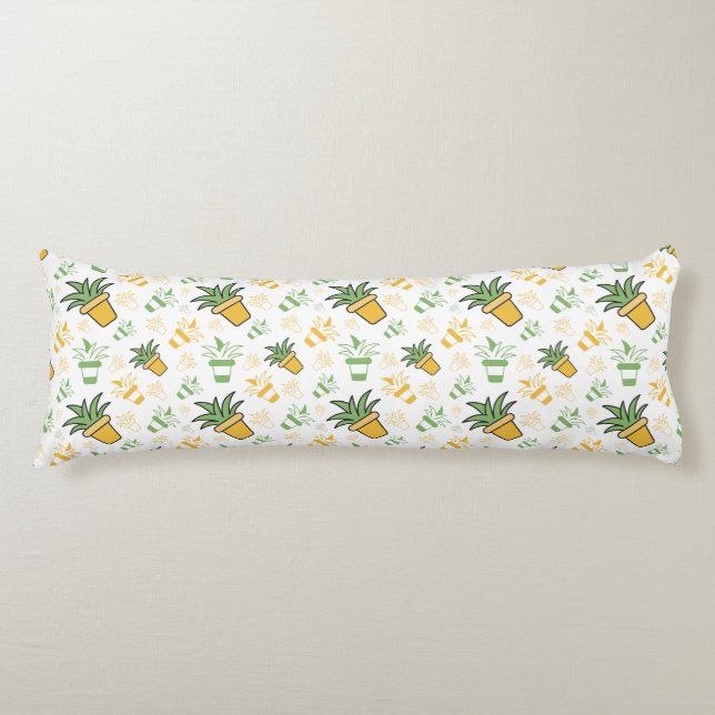 Botanical potted plant seamless pattern body pillow (Front)
