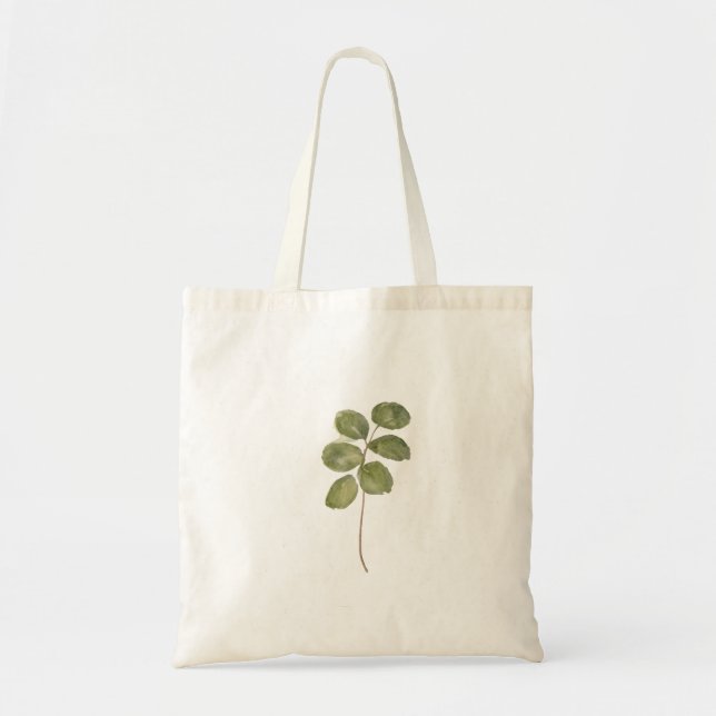 Botanical Pressed Leaf Monoprint Olive Green Tote Bag (Front)