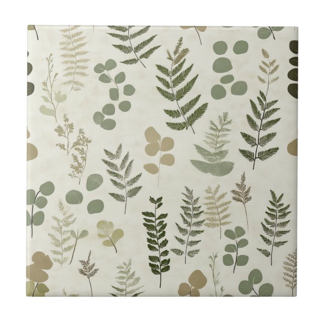 Botanical Pressed Leaves Pattern – Fern Print (3) Tile (Front)