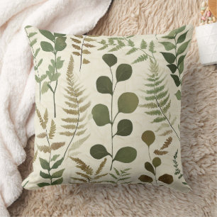 Botanical Pressed Leaves Pattern – Fern Print Throw Pillow