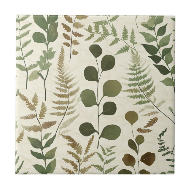 Botanical Pressed Leaves Pattern – Fern Print Tile (Front)
