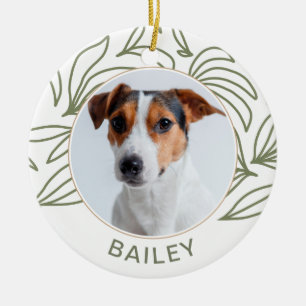 Botanical Print Dog Photo and Name Christmas Ceramic Ornament