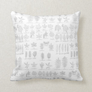 Botanical Print Hand Drawn Grey Sketch Leaf Throw Pillow