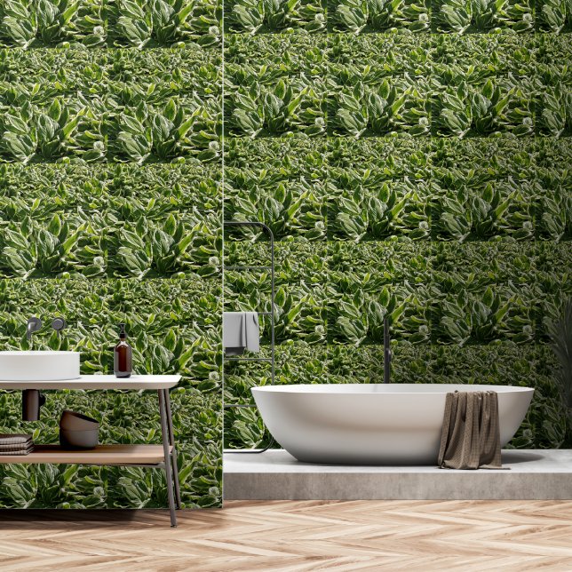 Botanical Print Hosta Plants Leaves Greenery Green Wallpaper (Bathroom)