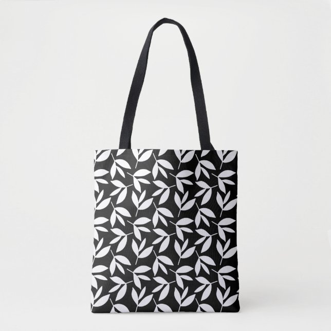 Botanical print pattern black and white  tote bag (Front)
