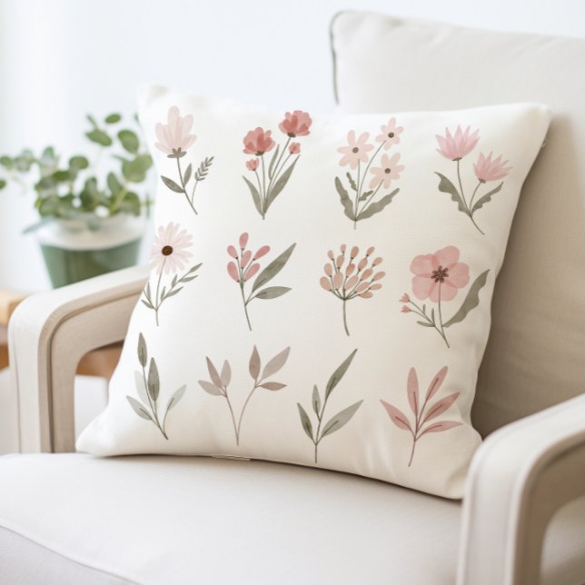  Botanical Print Watercolor Flower Throw Pillow (Creator Uploaded)