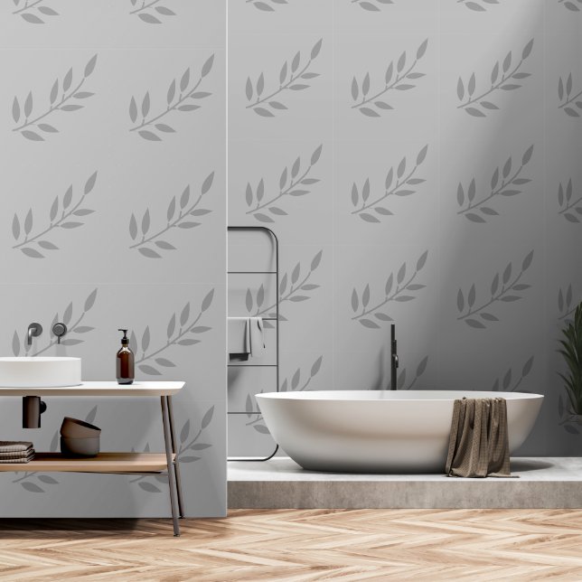 Botanical Prints Grey Grey Leaf Patterns Elegant Wallpaper (Bathroom)