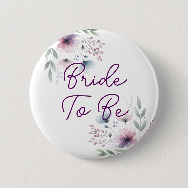 Botanical Purple and Green Bride to Be 2 Inch Round Button (Front)