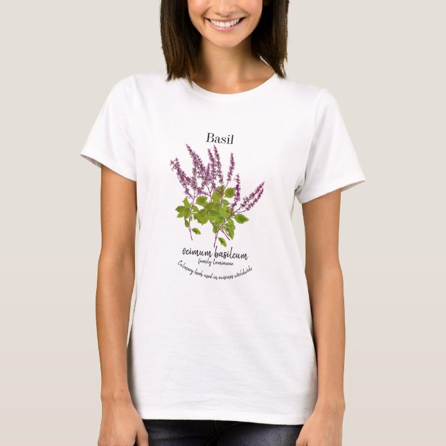 Botanical Purple Basil Herb Drawing Text T-Shirt (Front)