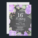 Botanical Purple Floral 16th Birthday Invitation<br><div class="desc">Botanical Purple Floral 16th Birthday Invitation. Floral Pink Peonies Birthday Invitation for Girl. Watercolor Floral Flower. Elegant Pink Rose and Peony Flowers. Kids Birthday. Chalkboard Background. Black and White. 13th 15th 16th 18th 20th 21st 30th 40th 50th 60th 70th 80th 90th 100th, Any Ages. For further customization, please click the...</div>