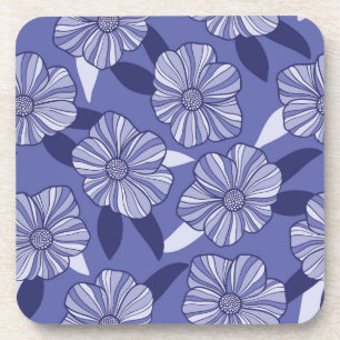 Botanical Purple Floral Line Art  Coaster