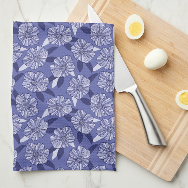 Botanical Purple Floral Line Art  Kitchen Towel (Quarter Fold)