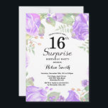 Botanical Purple Floral Surprise 16th Birthday Invitation<br><div class="desc">Botanical Purple Floral Surprise 16th Birthday Invitation. Floral Pink Peonies Birthday Invitation for Girl. Watercolor Floral Flower. Elegant Pink Rose and Peony Flowers. Kids Birthday. White Background. Black and White. 13th 15th 16th 18th 20th 21st 30th 40th 50th 60th 70th 80th 90th 100th, Any Ages. For further customization, please click...</div>