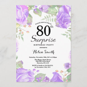 Botanical Purple Floral Surprise 80th Birthday Invitation