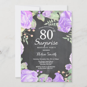 Botanical Purple Floral Surprise 80th Birthday Invitation