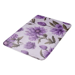 Botanical purple flowers pattern bath mat