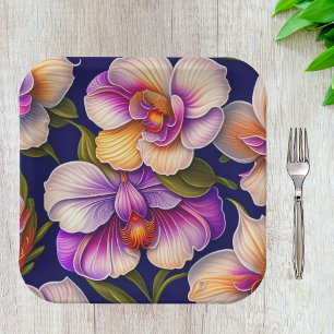 Botanical Purple Orchids Artwork Paper Plate