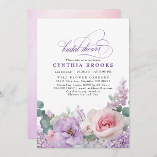Botanical Purple Pink Floral Boho Bridal Shower Invitation