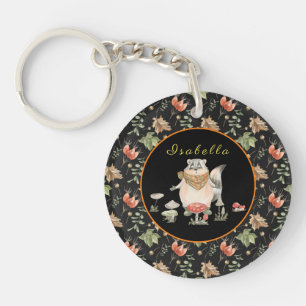 Botanical Raccoon Customize Text and Colour Keychain