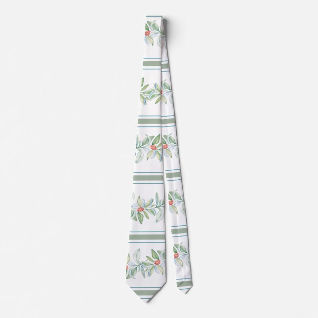 Botanical Red and Green Christmas Neck Tie (Front)