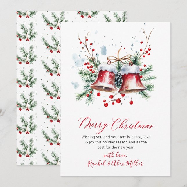 Botanical Red Berries Non Photo Merry Christmas Holiday Card (Front/Back)