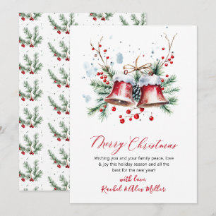 Botanical Red Berries Non Photo Merry Christmas Holiday Card