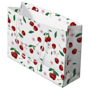 Botanical Red Cherries Greenery & Blossoms Large Gift Bag