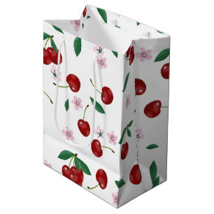 Botanical Red Cherries Greenery & Blossoms Medium Gift Bag