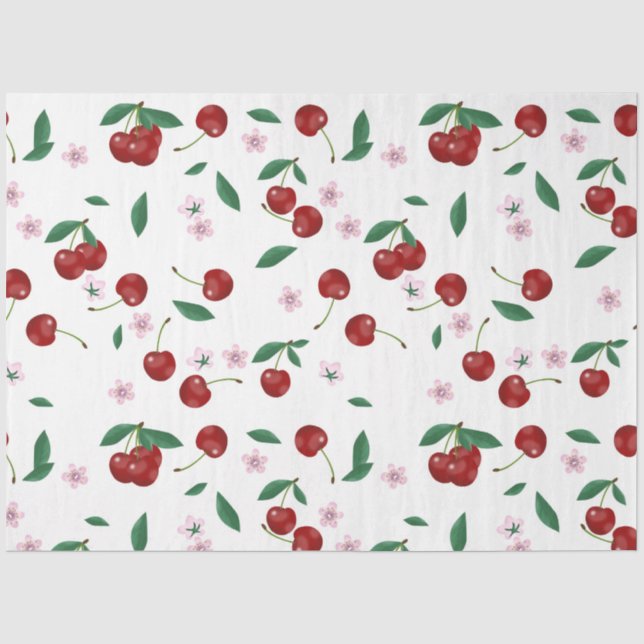 Botanical Red Cherries Greenery & Blossoms  Tissue Paper (Front)