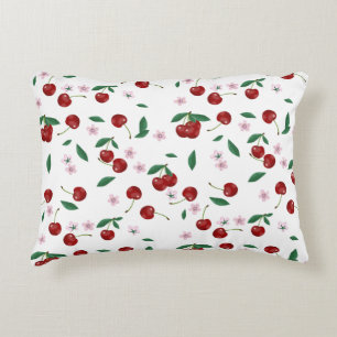Botanical Red Cherries Greenery & Cherry Blossoms  Accent Pillow