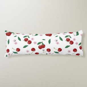 Botanical Red Cherries Greenery & Cherry Blossoms  Body Pillow