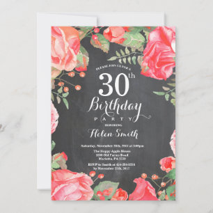 Botanical Red Floral 30th Birthday Invitation
