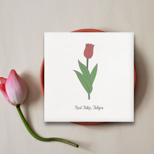 Botanical Red Tulip Pastel Flower  Napkin