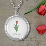 Botanical Red Tulip Pastel Flower Necklace<br><div class="desc">A Necklace with a botanical red tulip flower illustration in pastel colours and a customizable text: perfect for a birthday gift. Tulip is the April birth flower,  the flower of Aries and is symbolic meanings of perfect and deep love.</div>
