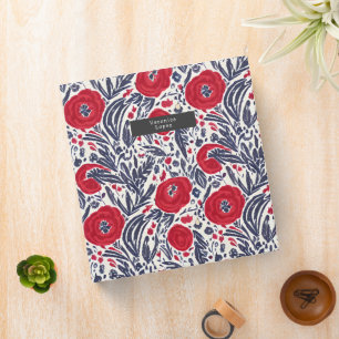 Botanical Red White Blue Poppies Floral Pattern Binder