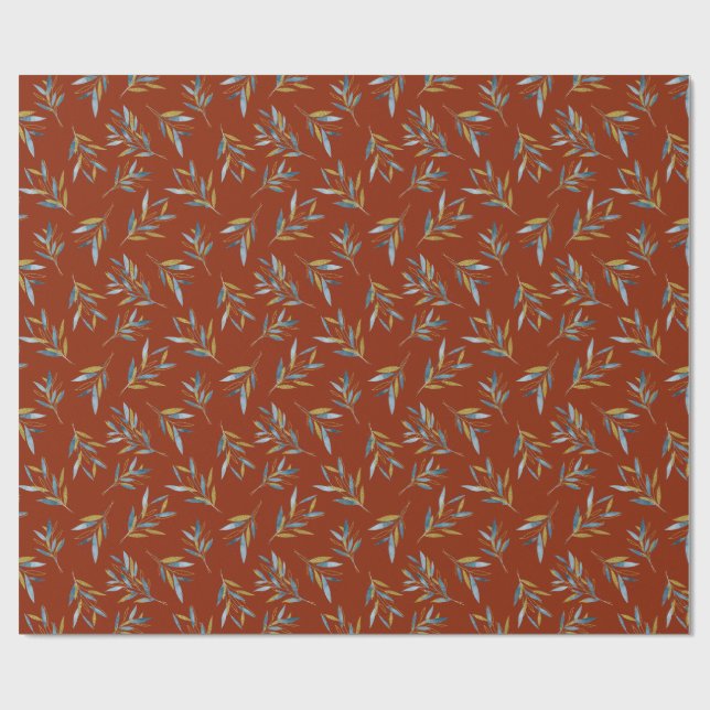 Botanical Repeat Pattern from Twigs with Gold Wrapping Paper (Flat)