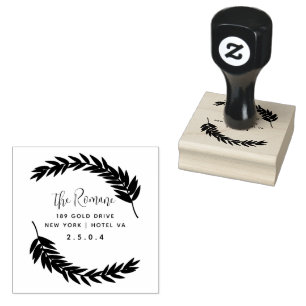 Botanical Return Address Custom Script Family Name Rubber Stamp