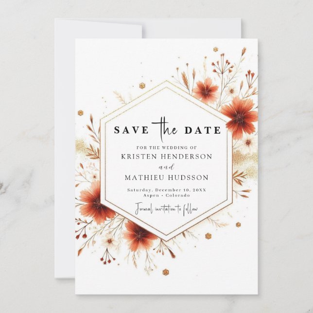 Botanical Romantic Terracotta Wedding  Save The Date (Front)